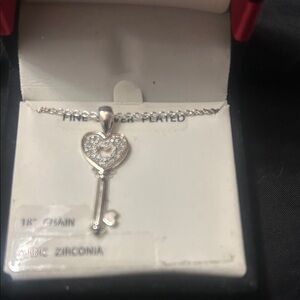 Silver Heart Key Necklace with Cubic Zirconia
